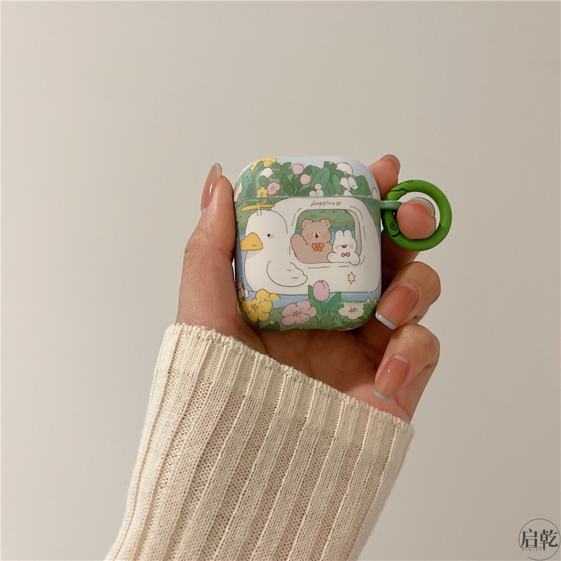 ins田园风油画小熊兔子airpods3保护套壳2代pro第三代二新款小众花朵适用苹果无线蓝牙耳机液态硅胶磨砂软壳