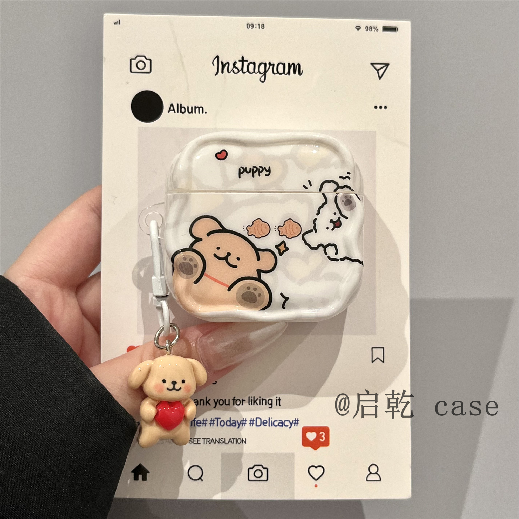 启乾 可爱线条小狗挂件Airpods4/3耳机保护壳套2pro二三代新款适用苹果无线蓝牙硅胶软壳少女心卡通ins风情侣 - 图0