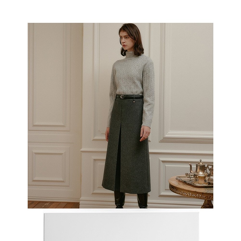 韩国直邮[LOOKAST]BELLA PIN-TUCK WOOL LONG SKIRT木炭色捏褶羊 - 图3