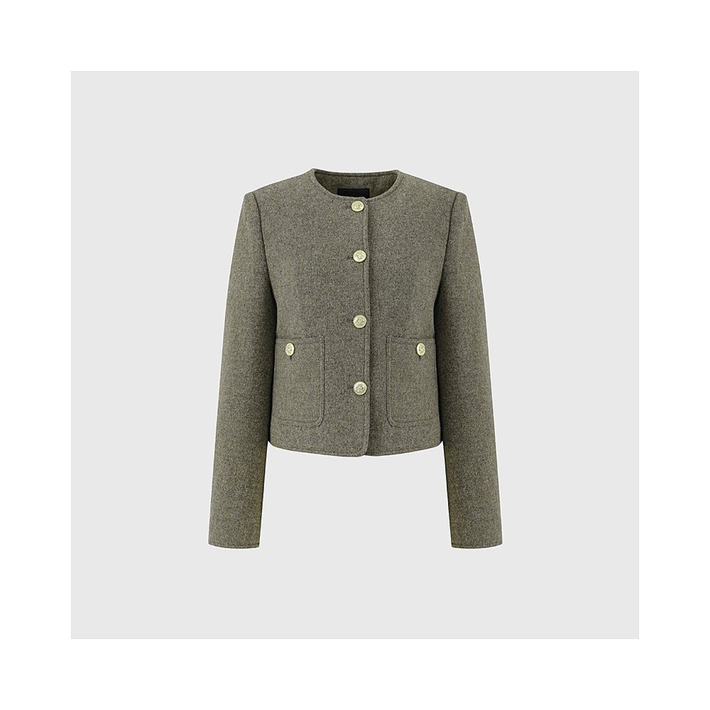 韩国直邮[LOOKAST] KHAKI BABY ALPACA TWEED JACKET简单气质小香 - 图0