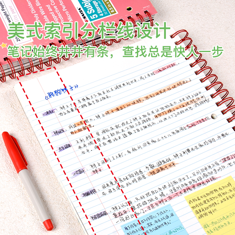 凯萨KAISA爱悦系列美式三孔线圈本高颜值笔记本可撕活页本复古厚5科目本高级感大学考研刷题本横线大本子毕业 - 图1
