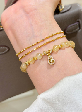 谷岚天然黄水晶金发晶手串