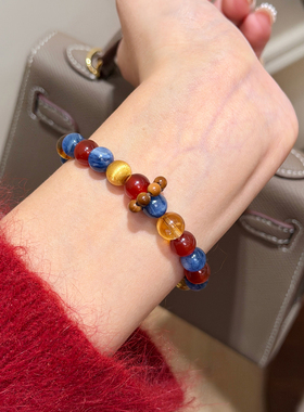 谷岚蓝晶石黄水晶红玉髓串珠手串