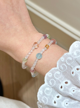 谷岚天然白水晶双圈多宝彩色手串