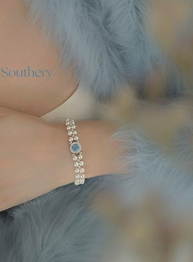 纯银施家珍珠海蓝宝手链轻奢小众