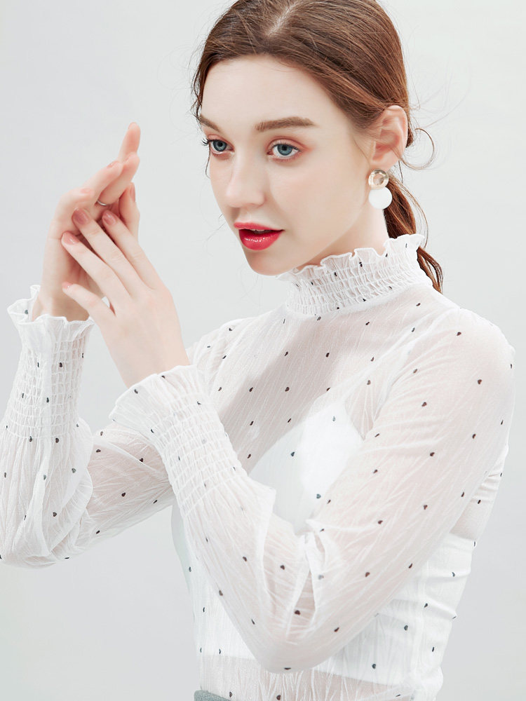 白色百褶2020新款波点洋气女雪纺衫 温娴蕾丝衫/雪纺衫