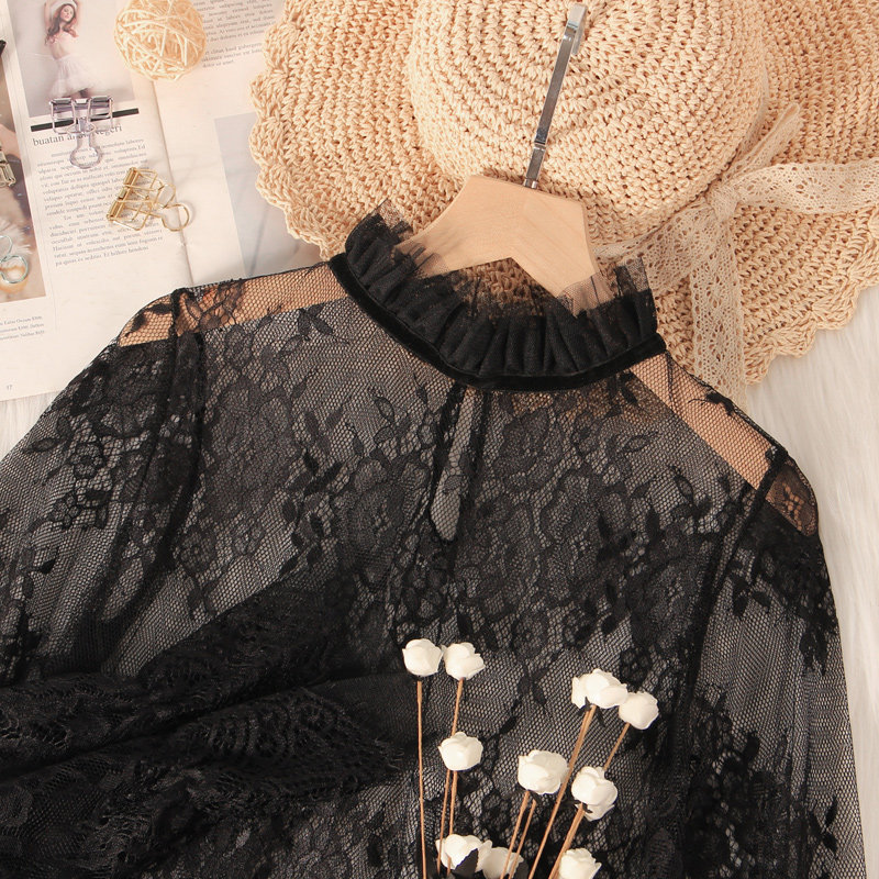 花边领蕾丝春秋高品质喇叭袖打底衫 温娴蕾丝衫/雪纺衫