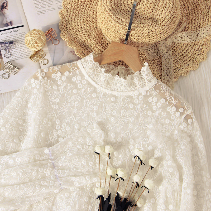 透视高端蕾丝打底衫春秋款洋气内搭 温娴蕾丝衫/雪纺衫