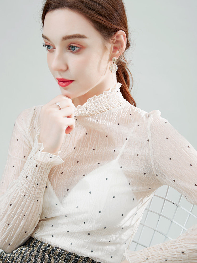 白色百褶2020新款波点洋气女雪纺衫 温娴蕾丝衫/雪纺衫