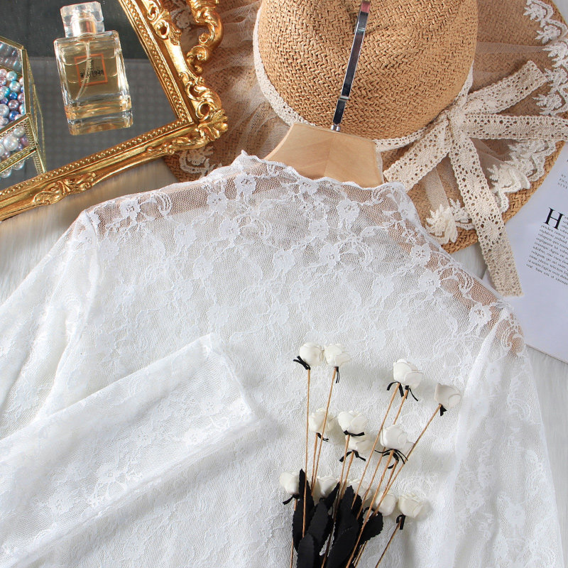 透明高领蕾丝打底衫仙气内搭毛衣 温娴蕾丝衫/雪纺衫