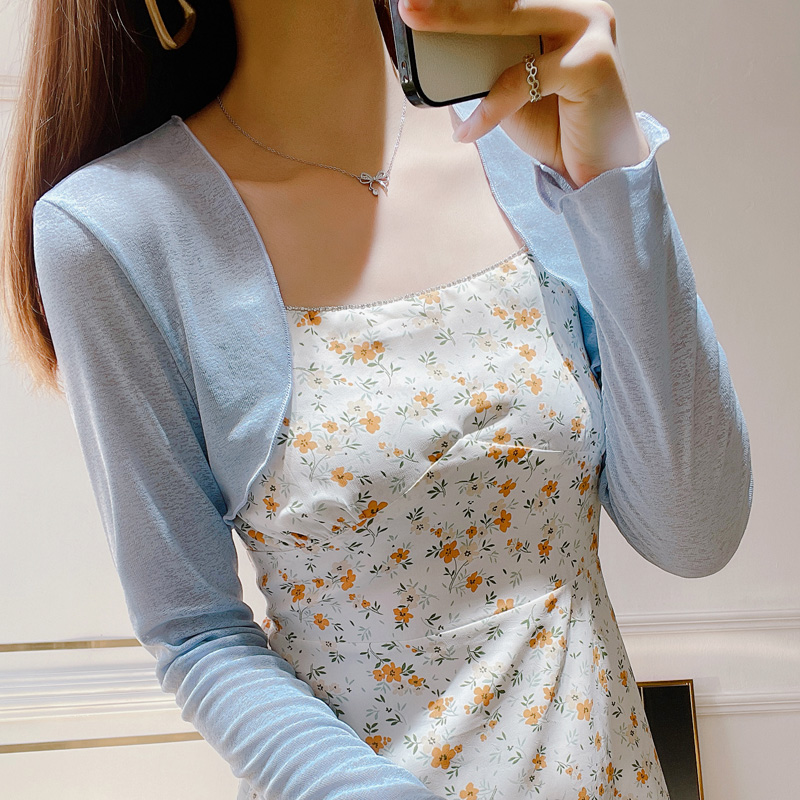 防晒冰丝小披肩女夏季吊带裙外搭罩衫白色超短款坎肩针织开衫上衣 - 图3