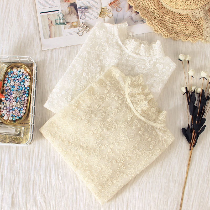 透视高端蕾丝打底衫春秋款洋气内搭 温娴蕾丝衫/雪纺衫