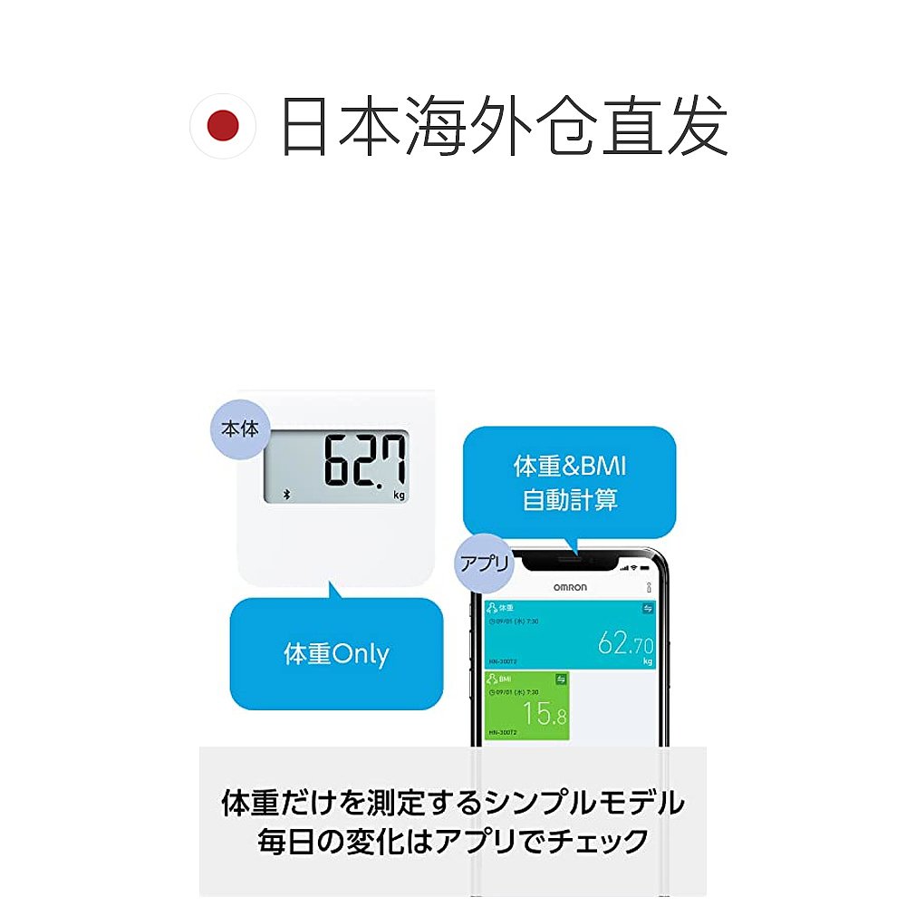 【日本直邮】Omron欧姆龙 体重秤 智能手机联动型  HN-300T2-JTBK - 图1