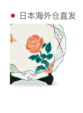 日本直邮九谷烧礼品包装10号玫瑰花纹装饰盘相川志穗作品