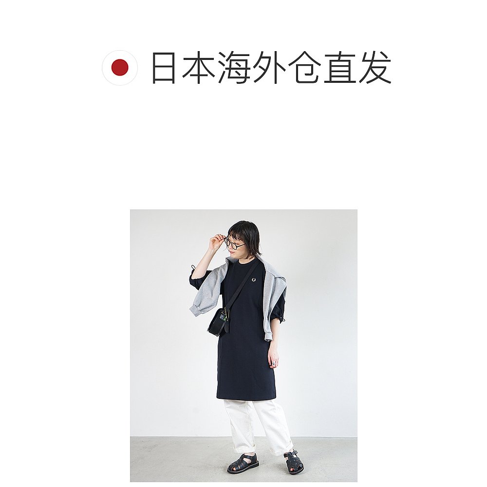 日本直邮FRED PERRY 缩褶袖珠地布连衣裙 缩褶袖珠地布连衣裙女装