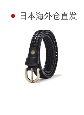 日本直邮牛革 无级调节 男女通用编织皮带 3.5cm 黑色腰带
