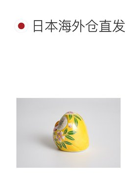 日本直邮九谷烧 2.2号 圆形黄色樱花猫头鹰摆件护身符猫头鹰 / 花