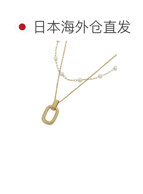 日本直邮UNTITLED女士不锈钢叠戴项链 树脂珍珠+方形吊坠 1530113
