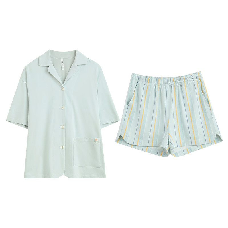 红豆情侣棉质短袖短裤夏季男士睡衣 红豆居家outlets店睡衣/家居服套装