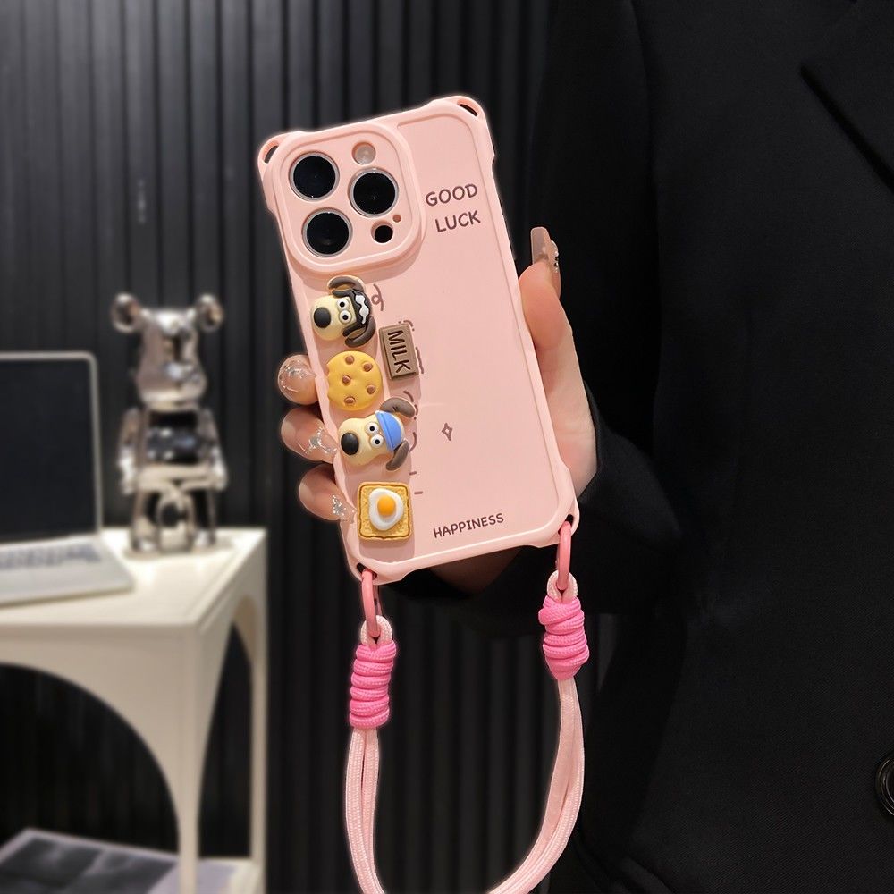 英文小狗适用苹果16手机壳iPhone15/14PRO立体公仔华为NOVA12四角挂绳PURA70情侣OPPORENO12小米红米K70VIVO