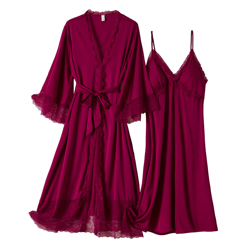 夏季性感蕾丝冰丝两件套吊带带睡裙 向娜睡衣/家居服套装