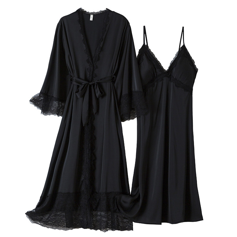 夏季性感蕾丝冰丝两件套吊带带睡裙 向娜睡衣/家居服套装