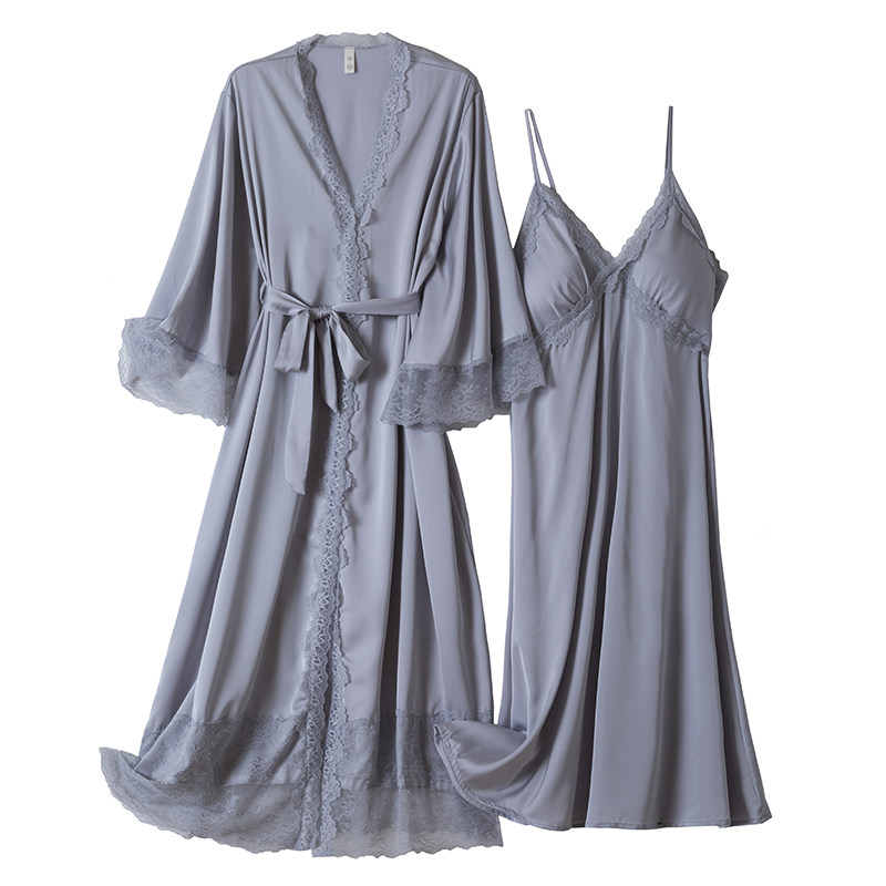 夏季性感蕾丝冰丝两件套吊带带睡裙 向娜睡衣/家居服套装