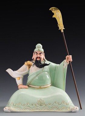 高档彩绘文关公j像供奉武财神关羽佛像桌面摆件家用陶瓷关二爷神