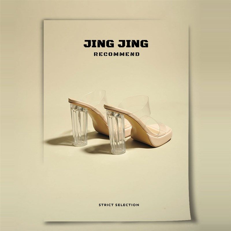 水晶透明跟凉鞋h女夏2024年新款防水台一字带粗跟超高跟12cm高跟,淘宝优惠券,粉丝福利购,淘宝优惠卷