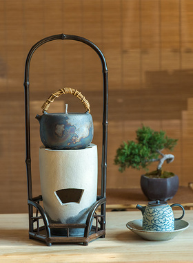茶室中式禅意玄关摆件装饰品茶道C炭炉凉炉架复古桌面插花瓶花器