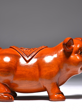 花梨木雕对猪摆件实木雕r刻十二生肖猪动物客厅家居装饰送礼工艺