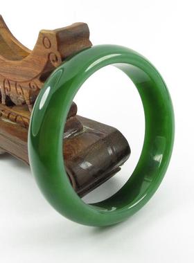 和田羊脂玉手镯碧玉手镯扁圆形手镯玉镯子菠菜绿53.6蜀黍