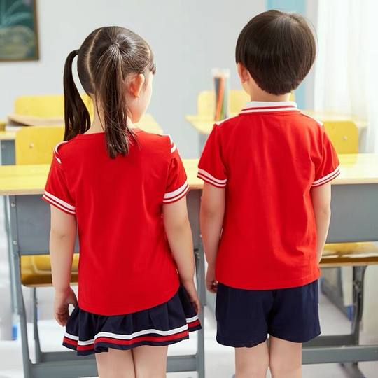 幼儿园园服夏装儿童班服红色短袖套装夏季运动服装夏天小学生校服