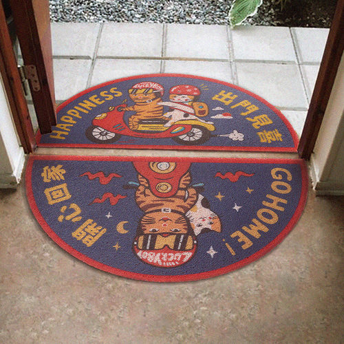 出门见喜创意国潮门口进门入户门地垫防滑半圆丝圈门垫脚垫家用 - 图3