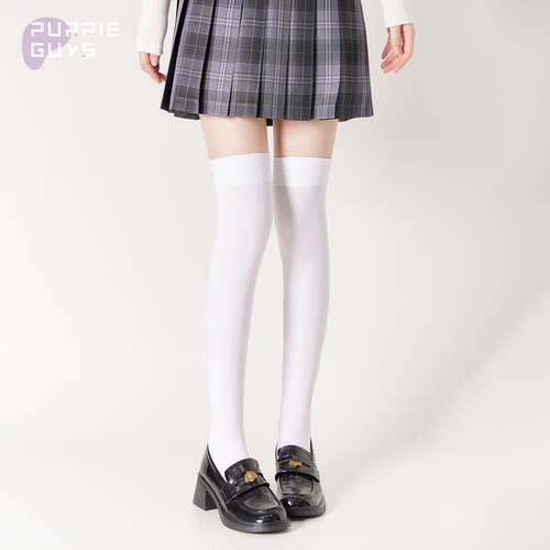 purpleguys黑色过膝袜子女天鹅绒jk防滑高筒袜日系长筒过膝大腿袜 - 图1