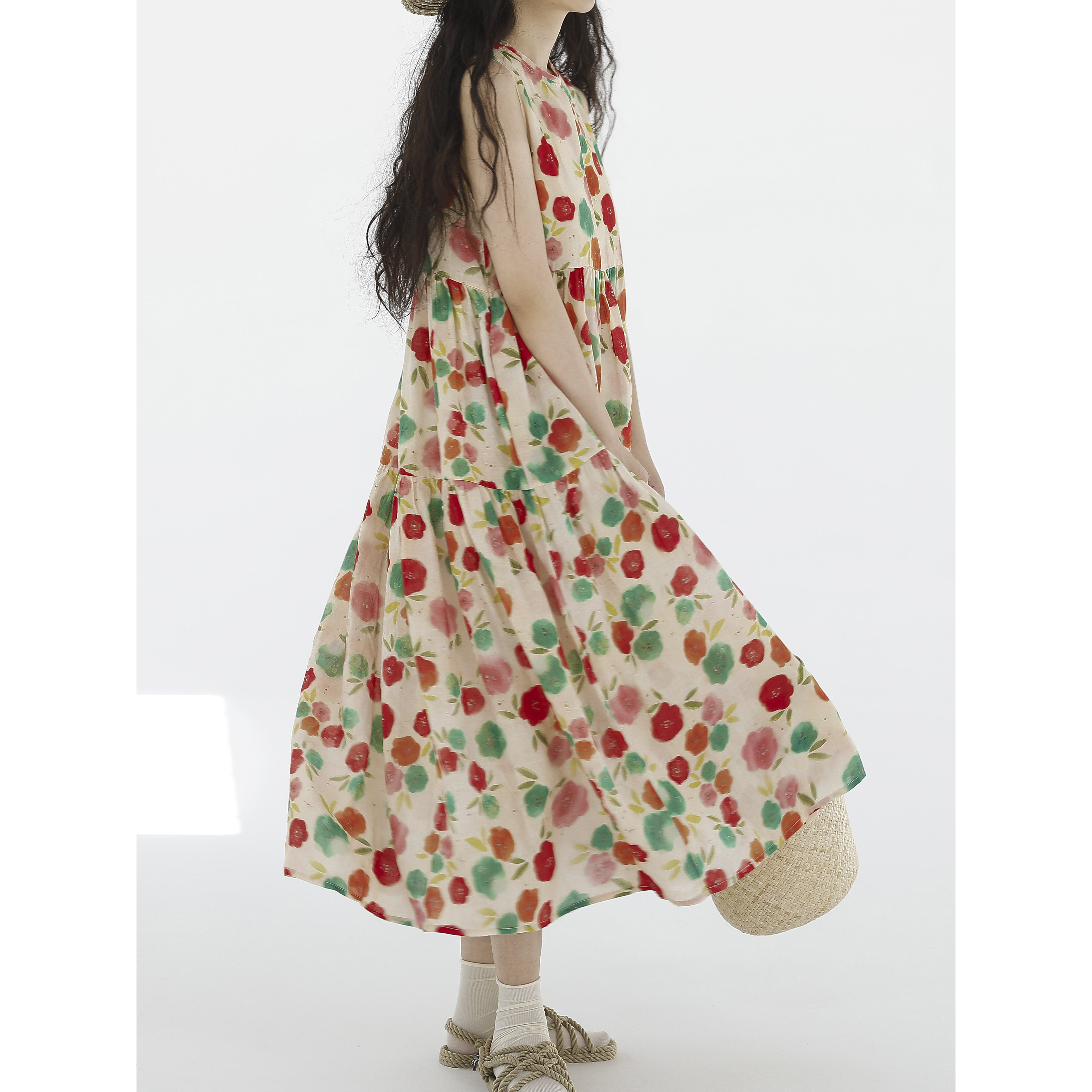 【原创设计】复述天丝苎麻印花无袖背心裙复古chic碎花连衣裙新款,淘宝优惠券,粉丝福利购,淘宝优惠卷