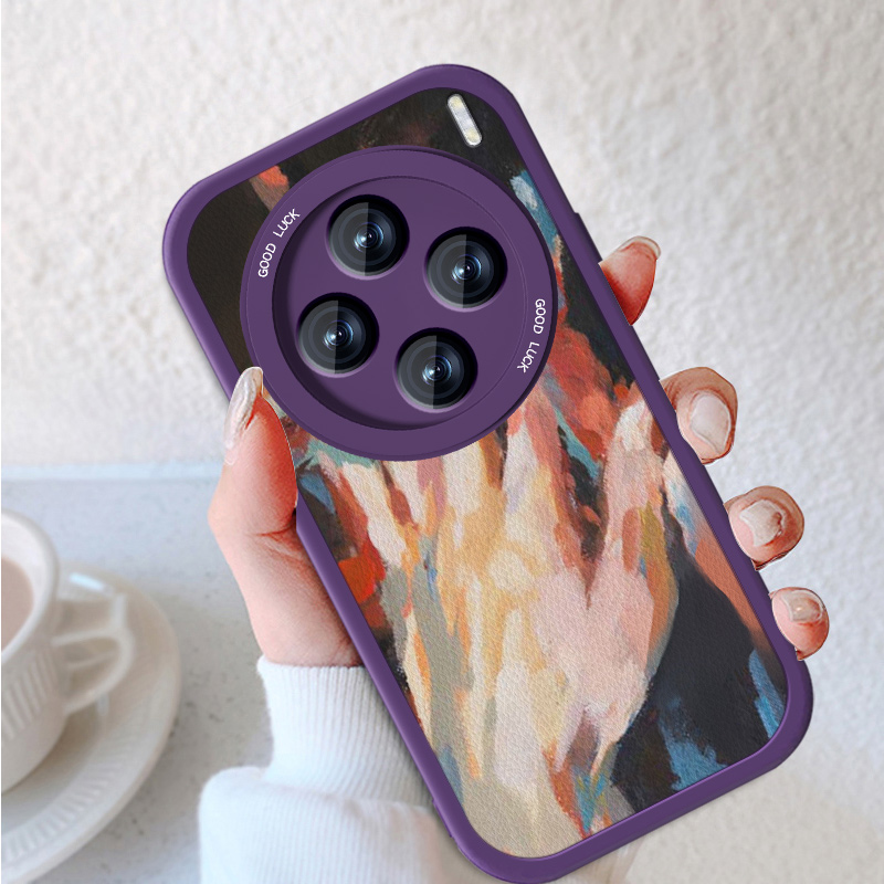 油画牵手适用vivox100s手机壳ultra新款女xnote小羊皮x100pro艺术por小众viv0x100至尊版复古风高级感防摔套 - 图2