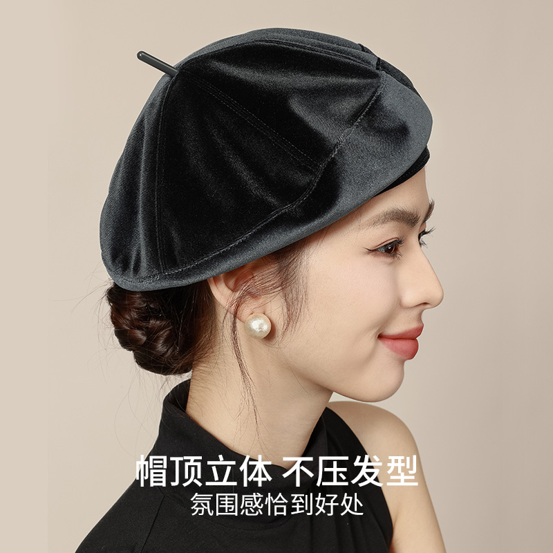 【大乐挖到宝啦】CMS颗里 鎏光绒贝雷帽女画家复古帽子显脸小百搭 - 图1