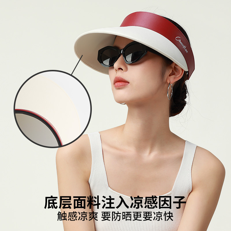 ChrissieMorris颗里 超轻天然棉麻空顶防晒帽女大帽檐夏季遮阳帽