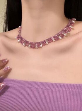 【楼兰少女】多层蕾丝红蓝撞色串珠项链复古新中式颈链