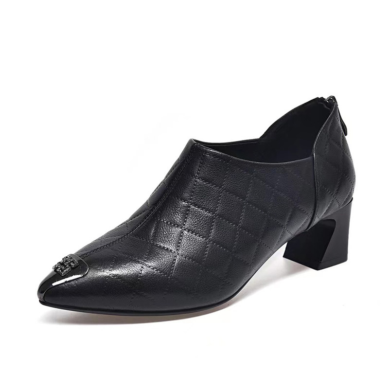 时尚休闲春秋季头层牛皮深口单鞋女防踢粗跟真皮女鞋低跟皮鞋舒适,淘宝优惠券,粉丝福利购,淘宝优惠卷