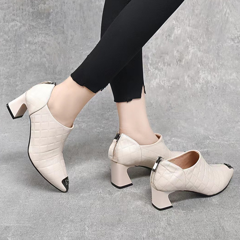 时尚休闲春秋季头层牛皮深口单鞋女防踢粗跟真皮女鞋低跟皮鞋舒适,淘宝优惠券,粉丝福利购,淘宝优惠卷