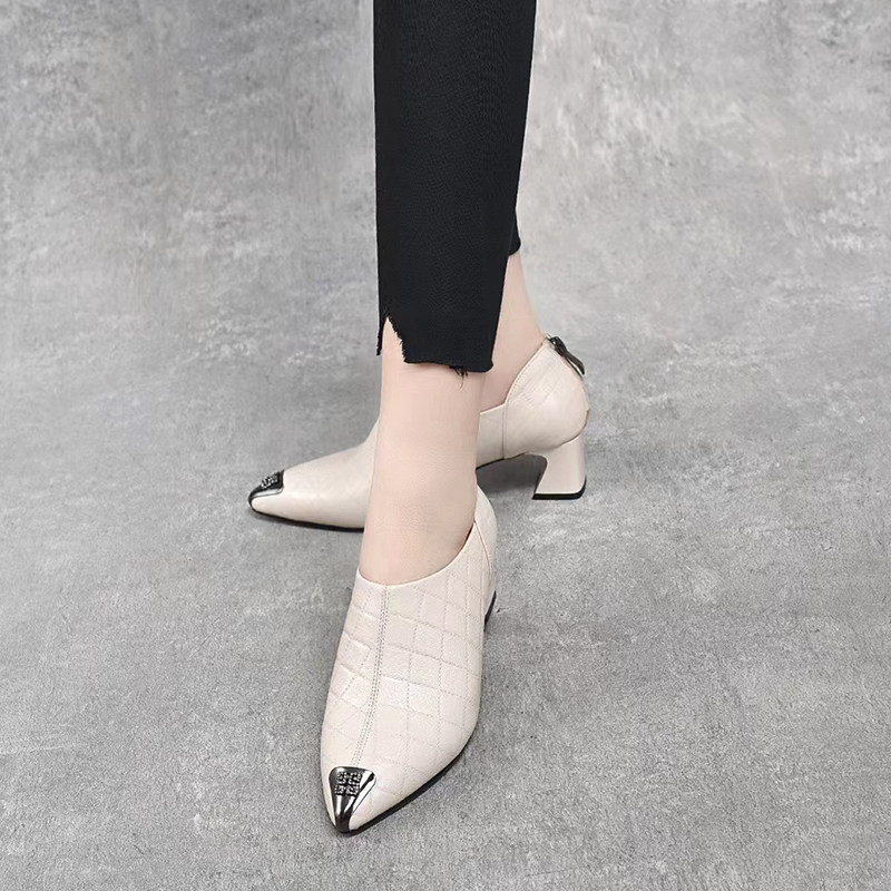 时尚休闲春秋季头层牛皮深口单鞋女防踢粗跟真皮女鞋低跟皮鞋舒适,淘宝优惠券,粉丝福利购,淘宝优惠卷