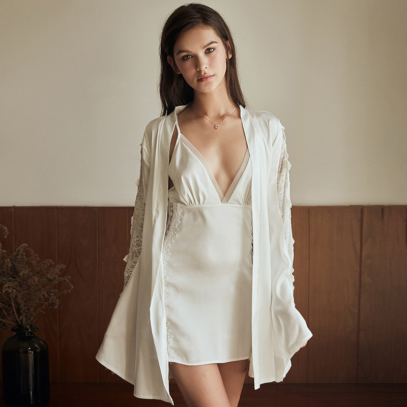 薄款冰丝性感骚镂空蕾丝日式睡袍 澄澈睡袍/浴袍