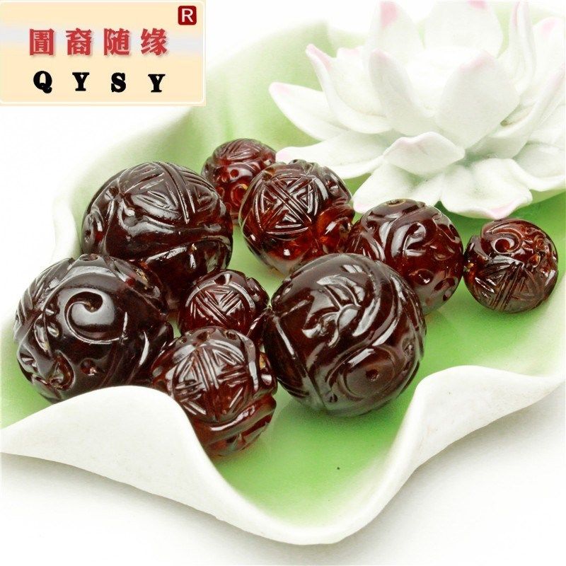 再造缅甸琥珀原石精雕龙珠散珠血珀 兽志其他DIY饰品配件