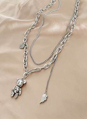 双层叠戴暴力熊钛钢项链