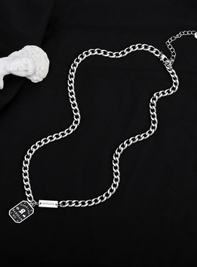 肖战同款爆款铭牌好运项链百搭小众时尚轻奢锁骨链嘻哈冷淡风项坠