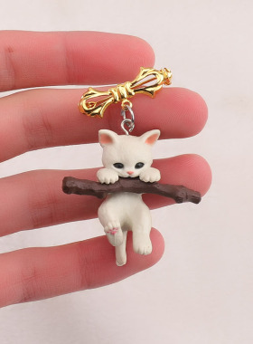 ins可爱日系树枝猫咪立体胸针