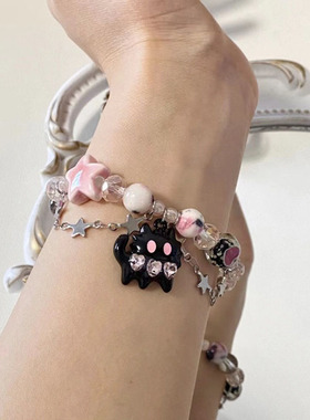 黑色小怪兽猫咪串珠星星手链