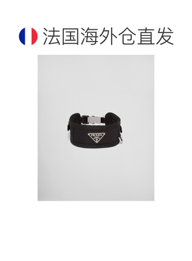 自营欧洲直邮Prada普拉达 Re-Nylon女士黑色织物金属三角标识项链